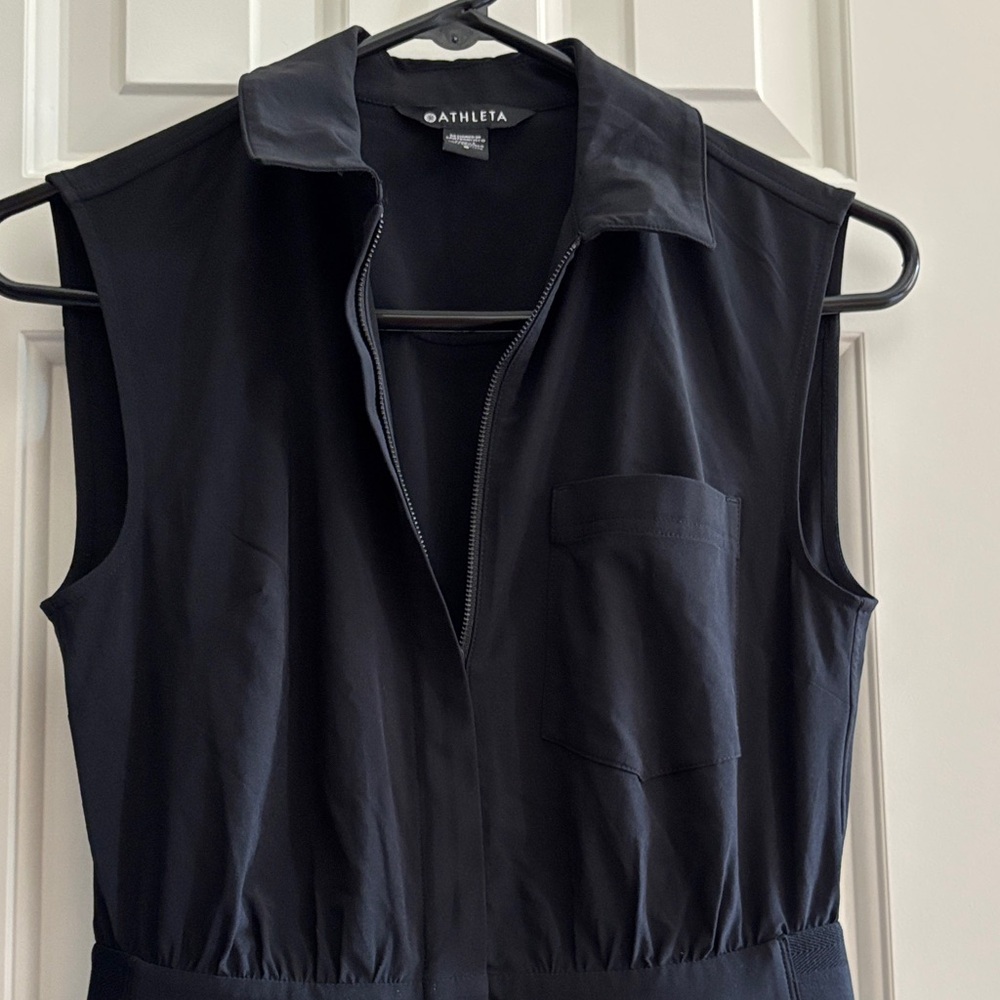Athleta Black Sleeveless Zip-Front Short Jumpsuit with Chest Pocket